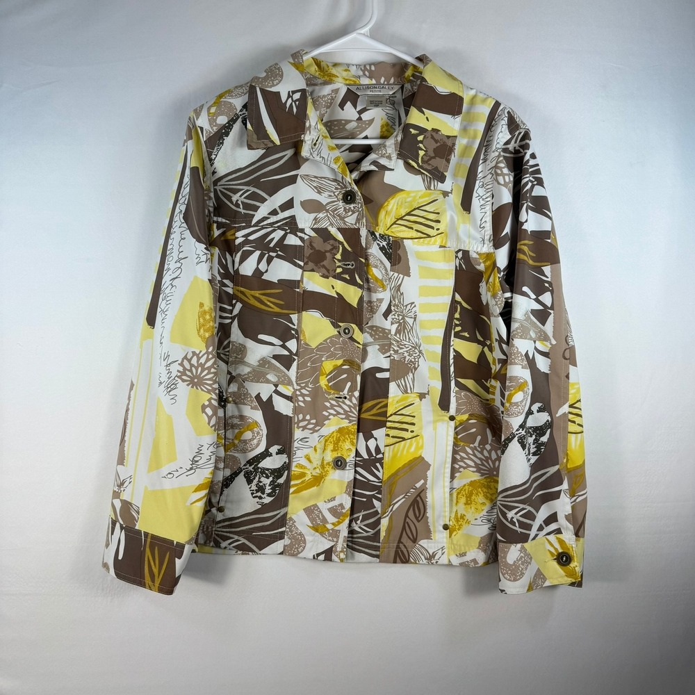 Allison Daley Petite Abstract Botanical Print Button Front Jacket Yellow 14P
